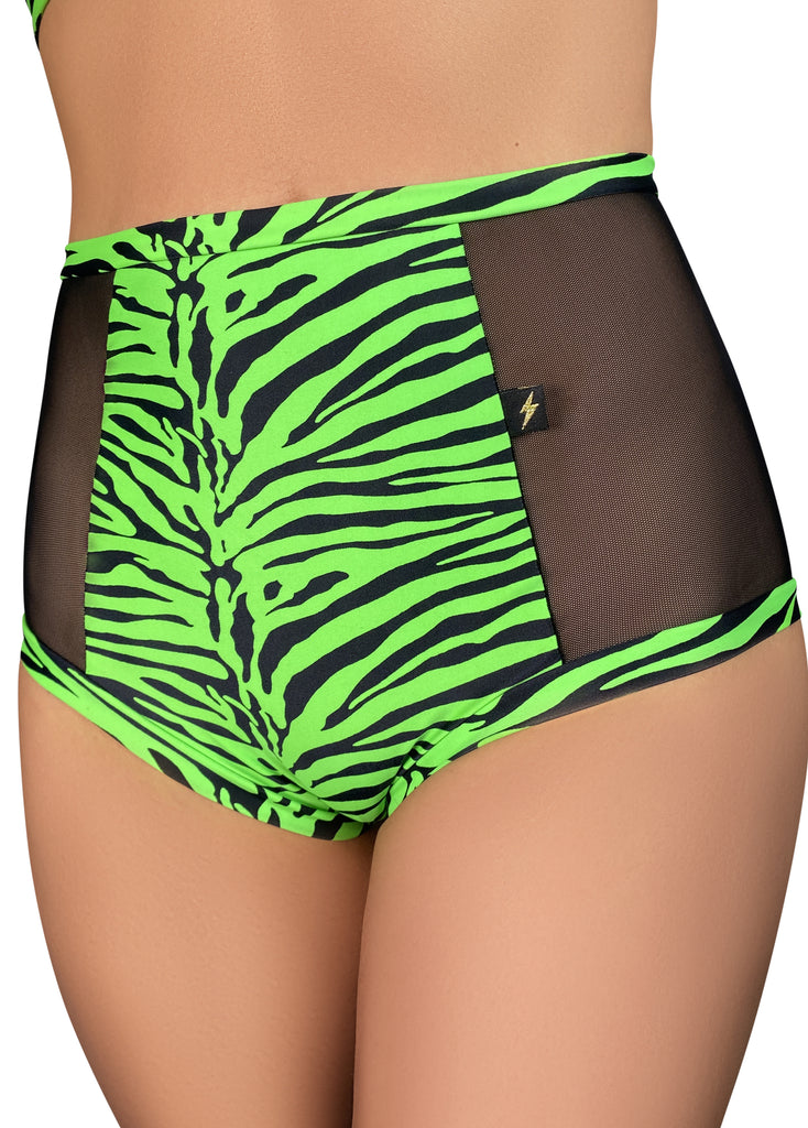 Neon Zebra High Waisted Mesh Hot Pants