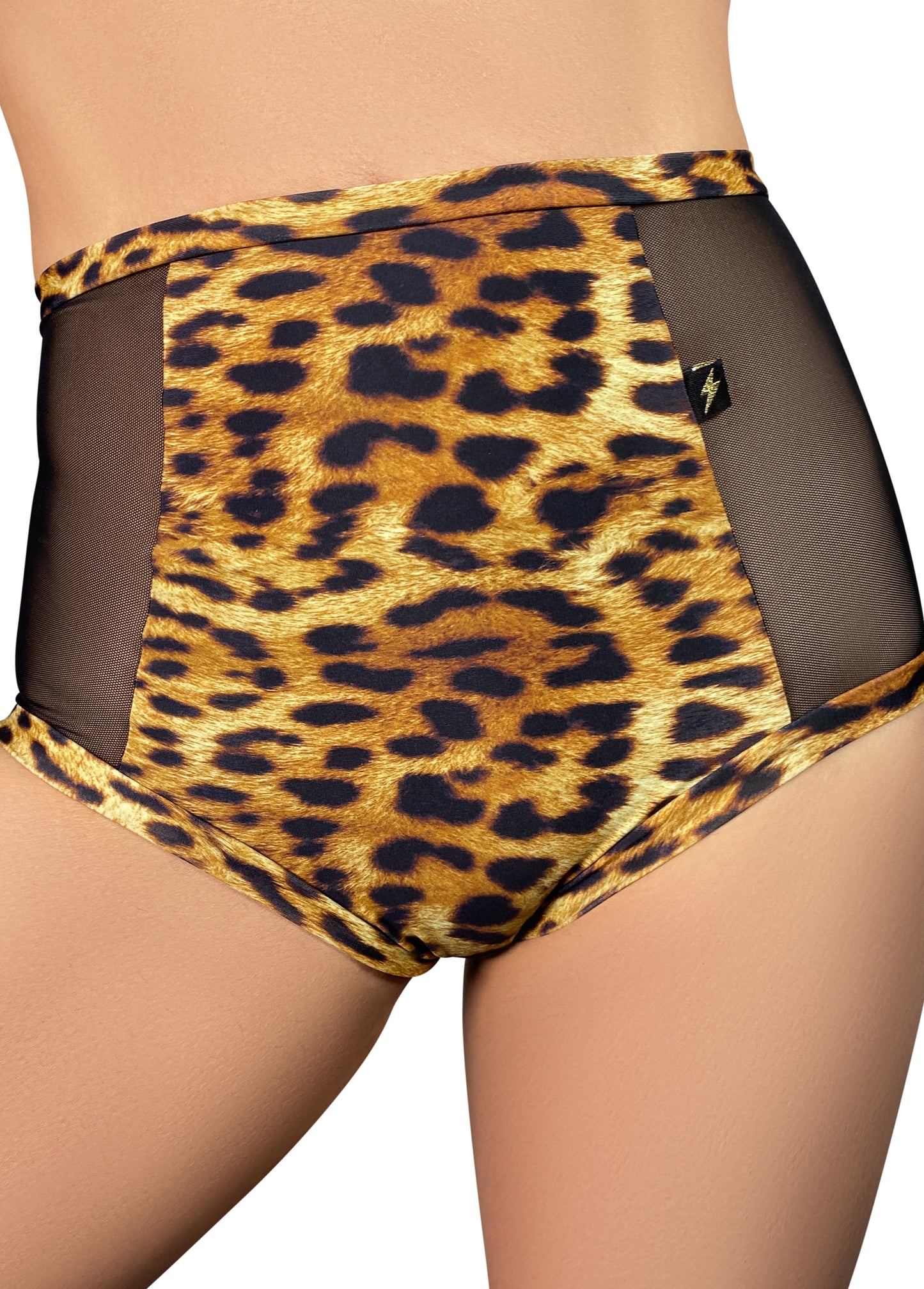 Leopard Print High Waisted Mesh Hot Pants