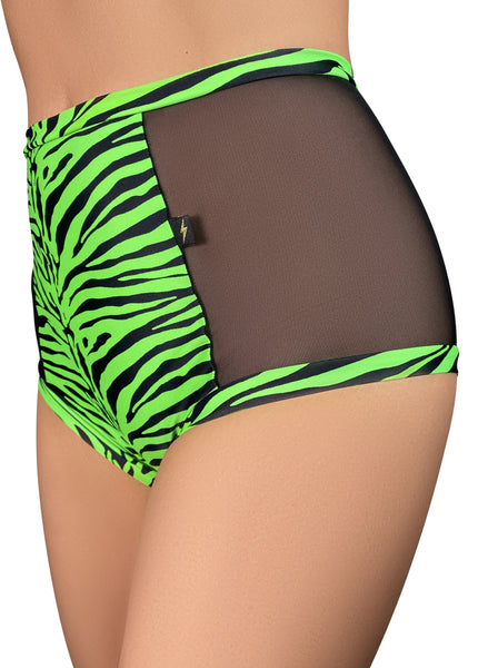 Neon Zebra High Waisted Mesh Hot Pants