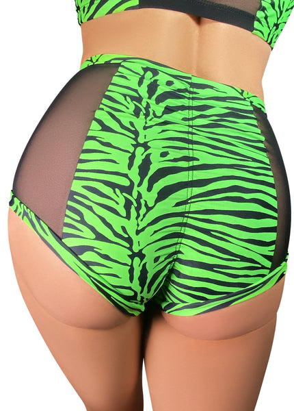 Neon Zebra High Waisted Mesh Hot Pants