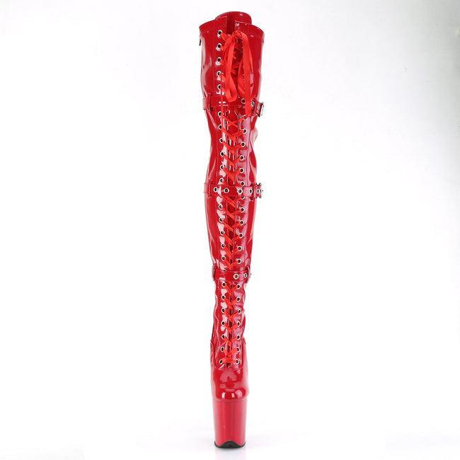 FLAMINGO 3028 RED PATENT THIGH HIGH 8" POLE DANCE BOOTS