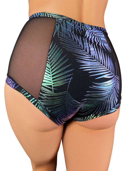 Jungle Palms High Waisted Mesh Hot Pants