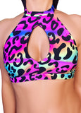 Neon Leopard 'Amber' Keyhole Top