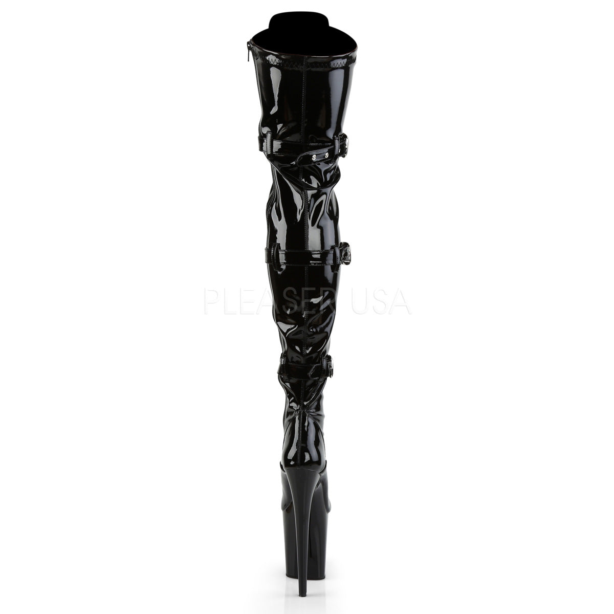 FLAMINGO 3028 BLACK PATENT THIGH HIGH 8" POLE DANCE BOOTS