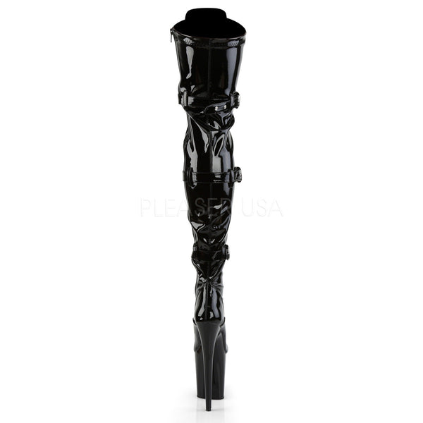 FLAMINGO 3028 BLACK PATENT THIGH HIGH 8" POLE DANCE BOOTS