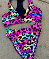 Neon Leopard Twist Sports Bra