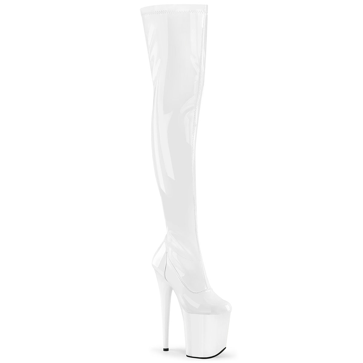 Flamingo 3000 White Patent Thigh High 8" Pole Dance Boots