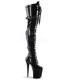 FLAMINGO 3028 BLACK PATENT THIGH HIGH 8" POLE DANCE BOOTS