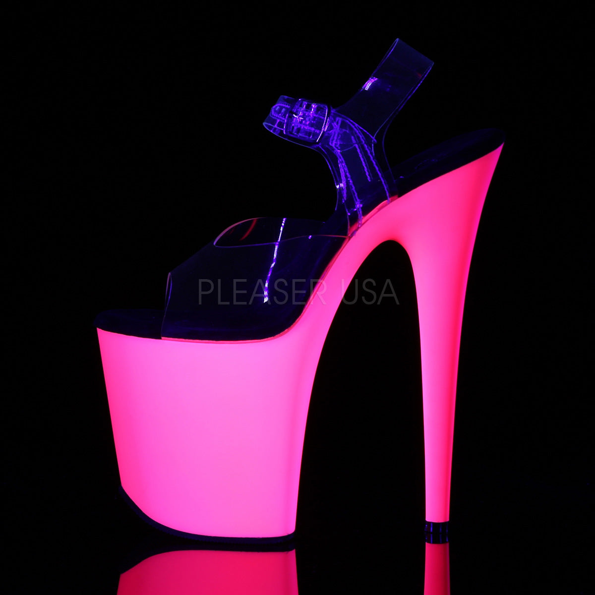 FLAMINGO 808UV NEON PINK UV REACTIVE 8" POLE DANCE HEELS