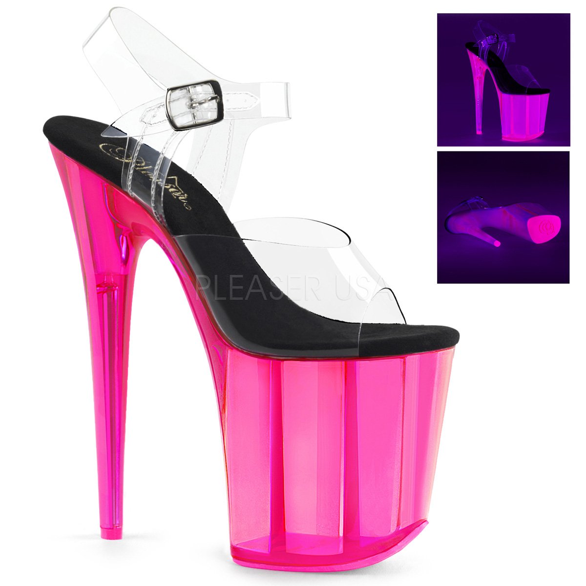Flamingo 808UVT Hot Pink UV Reactive Tinted 8" Pole Dance Heels